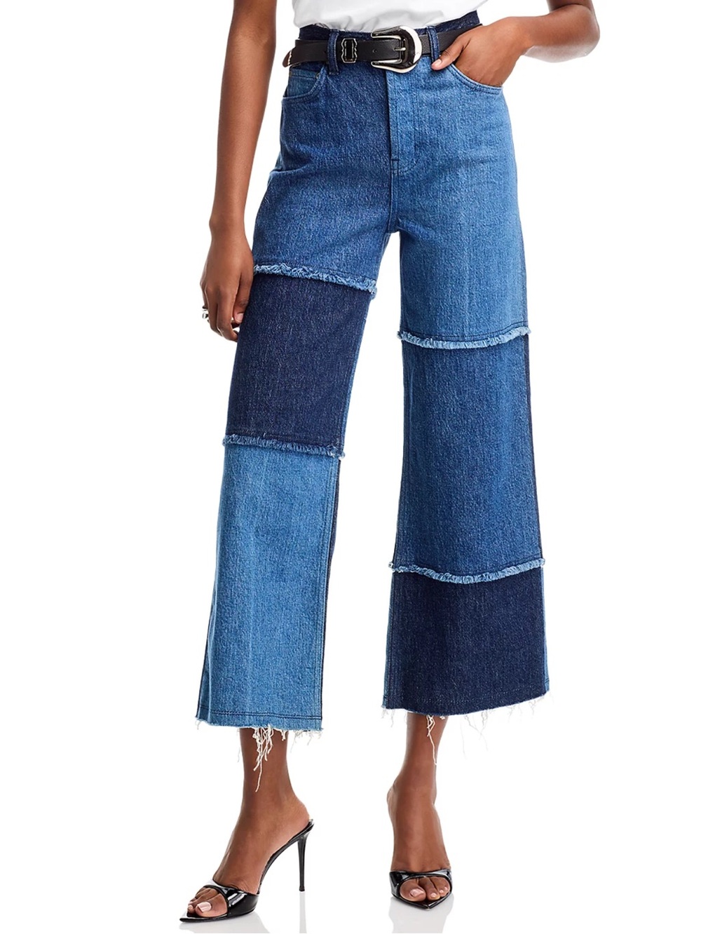 RAILS Getty Crop High Rise Wide Leg Jeans in Indigo Patchwork Size 25